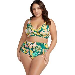 ARTESANDS Les Nabis Botticelli High Waist Bikini Bottom 16 Green Floral Swim NWT